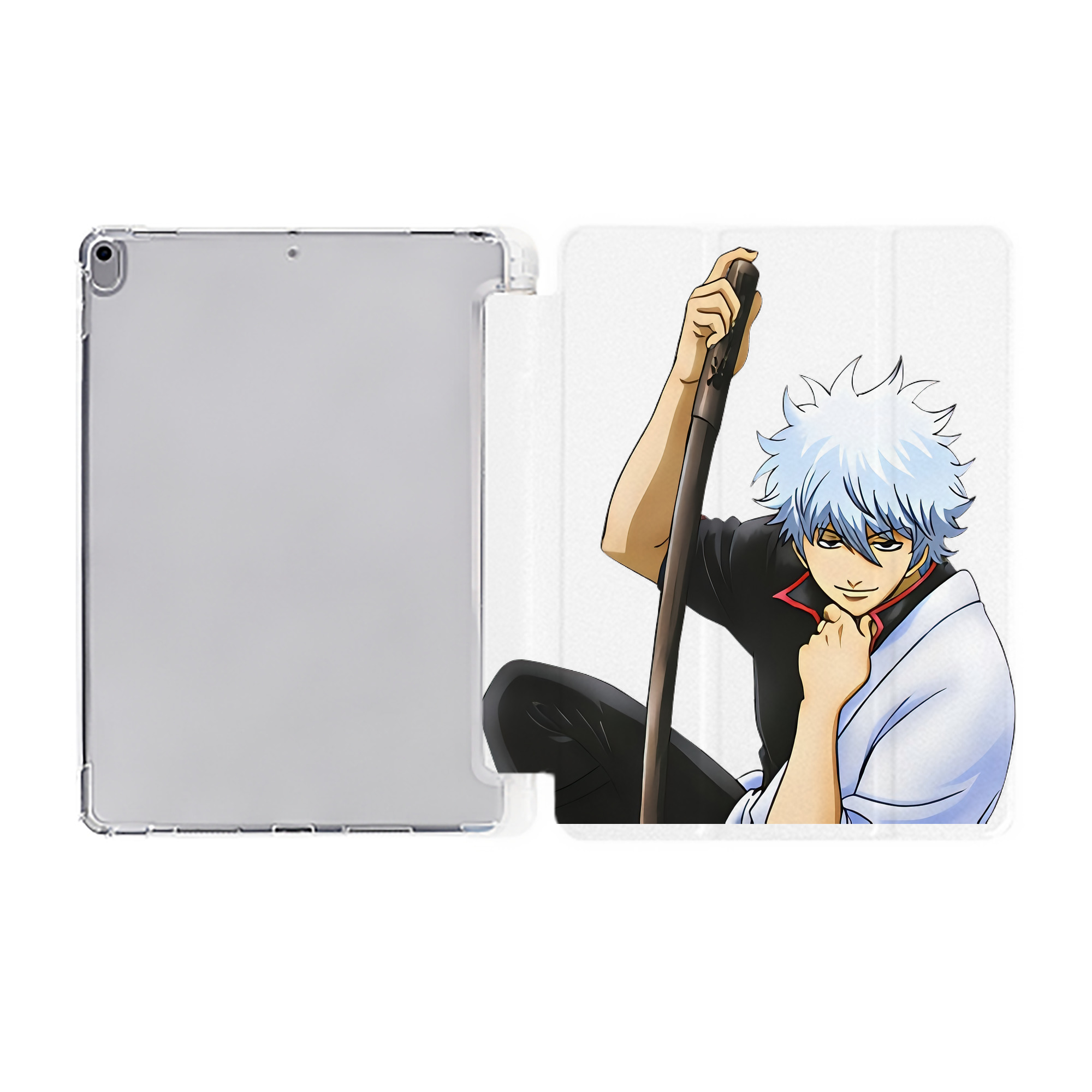 ぎんたま 坂田銀時（さかたぎんとき） 神楽 志村新八（しむら しんぱち） GINTAMA Sakata Gintoki Kagura Shimura Shinpachi IPad ケース ペン収納付き 三つ折りスタンド PUレザー×シリコン 対応機種9.5/10.5/10.9インチ